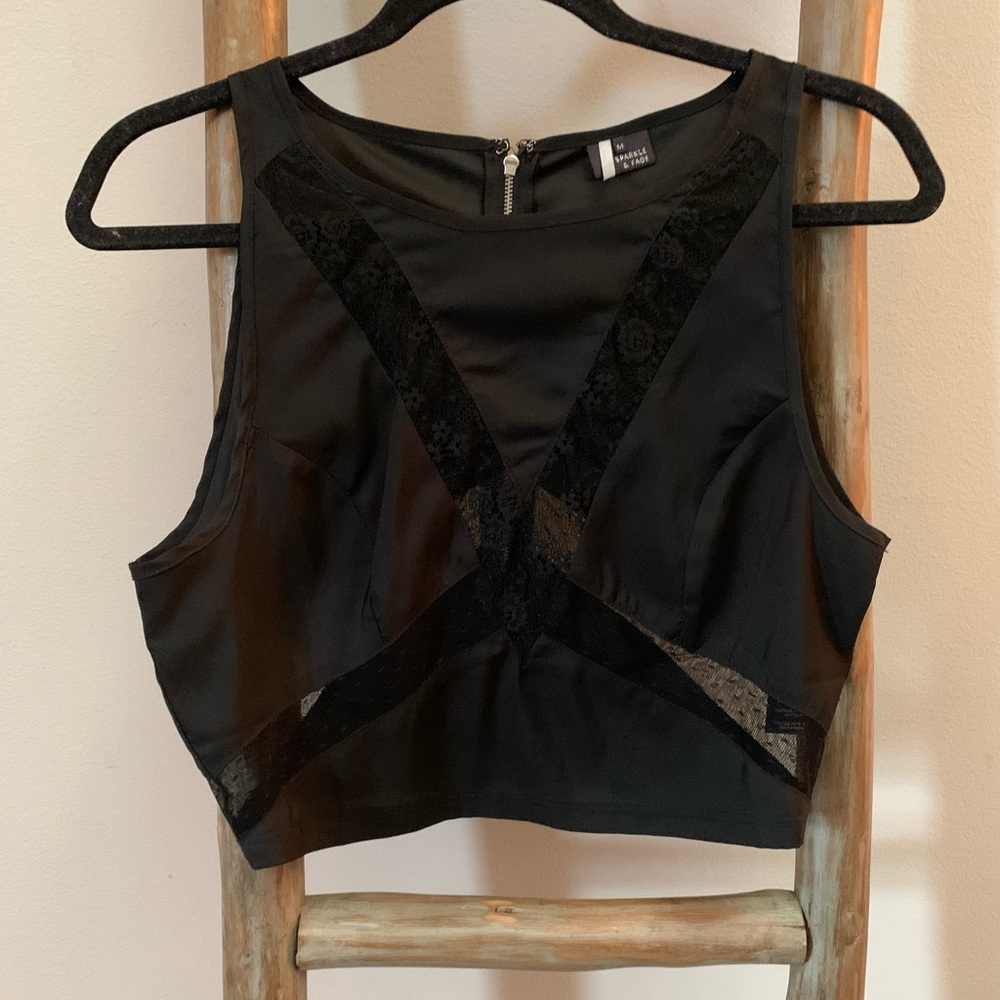 Sexy Crop Top with See Through Lace Details
